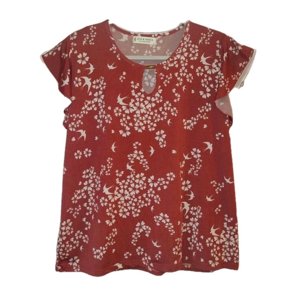 Jon & Anna Rust flutter sleeve blouse cottage core romantic softcore women Lg